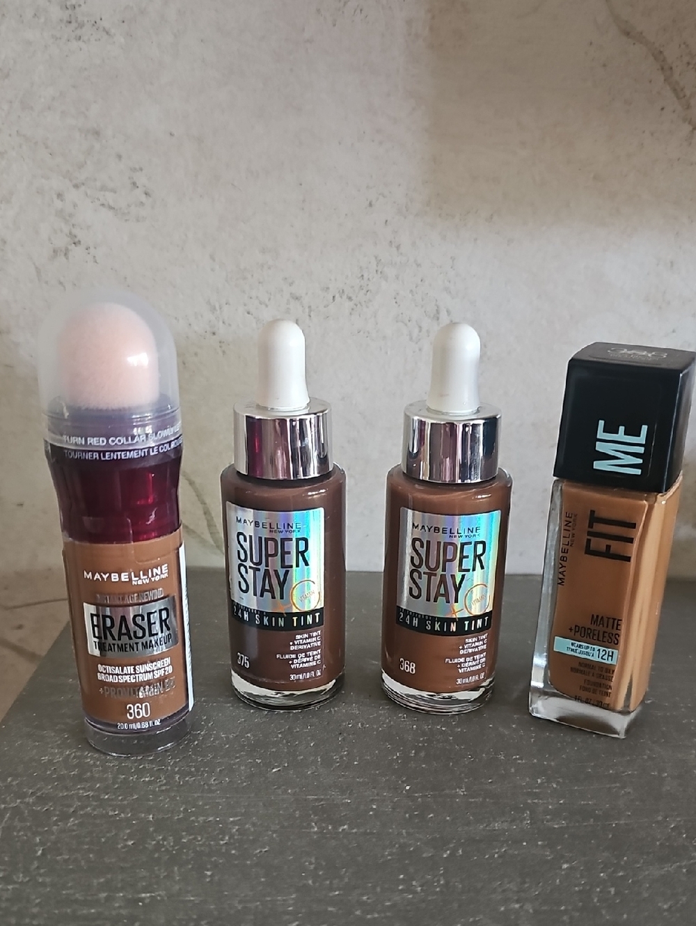 Maybelline Makeup Dark Cosmetic Bundle Qty 4 Super Stay, Fit, Eraser Treatment
